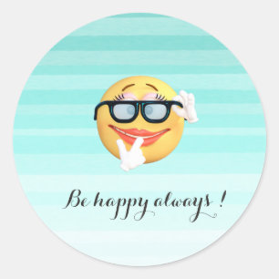 Adesivo Redondo Adorável Rosto de Emoji Feliz - Fique feliz sempre