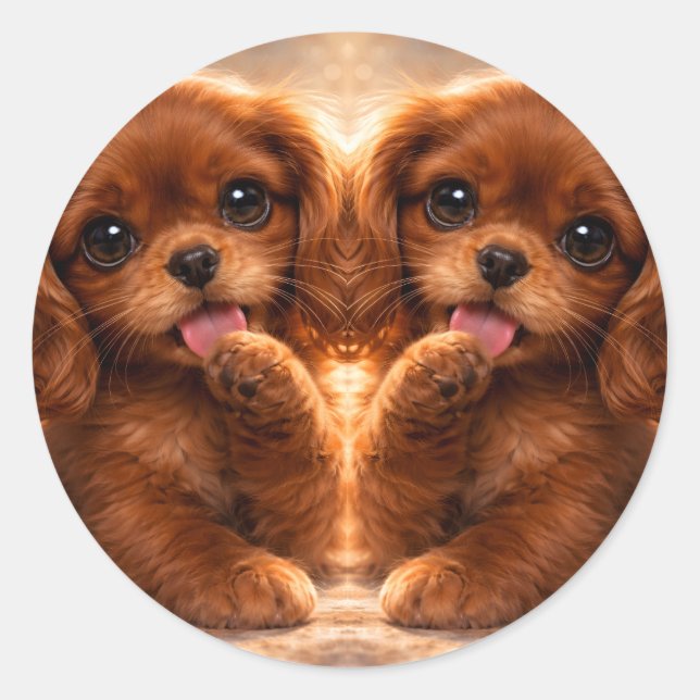 Adesivo Redondo Adorável Ruby Cavalier Spaniel (Frente)