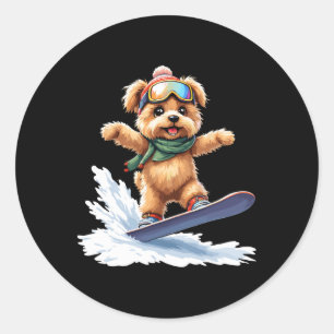 Adesivo Redondo Adorável Snowboard Dog Winter Sports Men