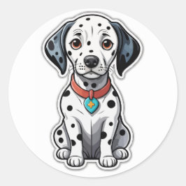 Adesivo Redondo Adorável Sticker Dalmático: Cachorro Bonito
