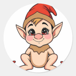 Adesivo Redondo Adorável Sticker de Bebê Elfo / Natal de Desenho A