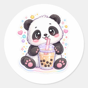 Adesivo Redondo Adorável Sticker de Chá de Boba de Panda Kawaii