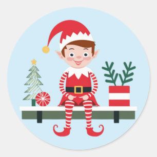 Adesivo Redondo Adorável Sticker de Natal de Elfo Divertido