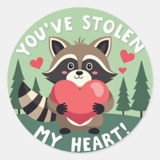 Adesivo Redondo Adorável 'Você Roubou meu Coração!' Raccoon Valent