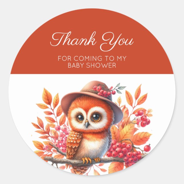 Adesivo Redondo Adorável Watercolor Baby Owl Obrigado (Frente)