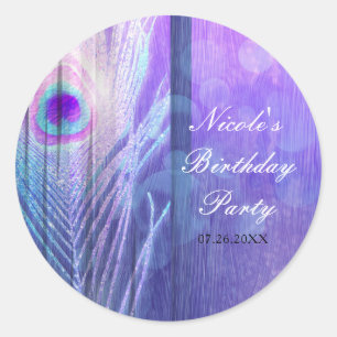 Adesivo Redondo Adorno de Festa Boho Glam Roxo Pena de Pavão