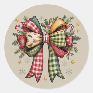 Adesivo Redondo Adorno de Natal Remendado Casulo Rústico de Férias