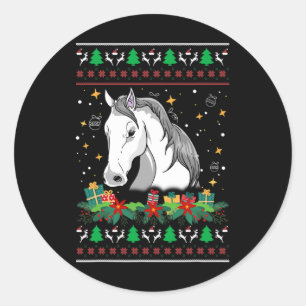 Adesivo Redondo Adornos de camisola de Natal Cavalo Boneco de Neve