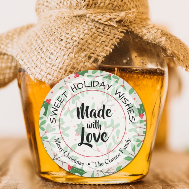 Adesivo Redondo Adornos de Natal Feitos com Amor Férias (Criador carregado)