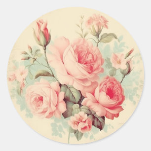 Adesivo Redondo Adornos Desgastados, Rosa Shabby Chic