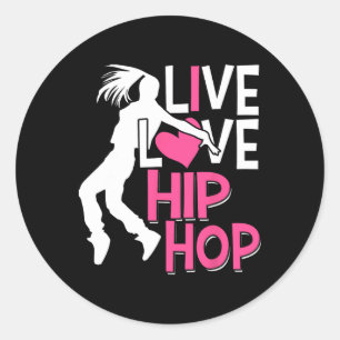 Adesivo Redondo Adoro Dança De Hip Hop - Coração Rosa E Dança De H