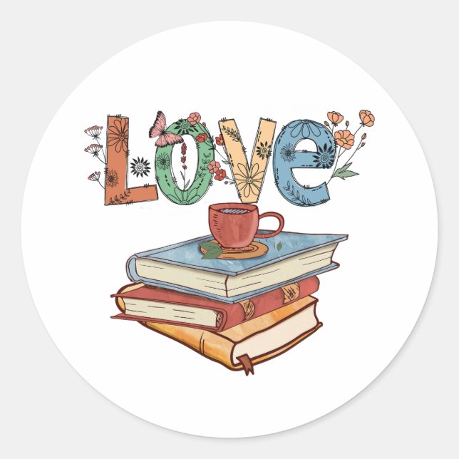 Adesivo Redondo Adoro ler livros Round Sticker (Frente)