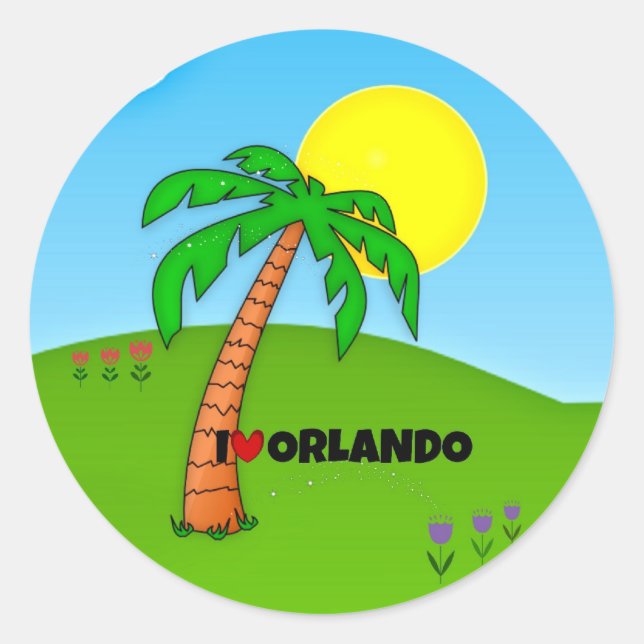 Adesivo Redondo Adoro Orlando, Palm Trees e Sunshine, (Frente)
