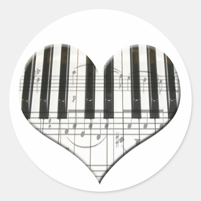 Adesivo Redondo Adoro Piano ou Organ Music Heart Keyboard (Frente)