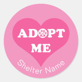 Adesivo Redondo Adote-me Heart l Pet Rescue l Shelter Name - Rosa