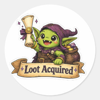 Adesivo Redondo Adquirido Butim Goblin Sticker de Graduação de RPG
