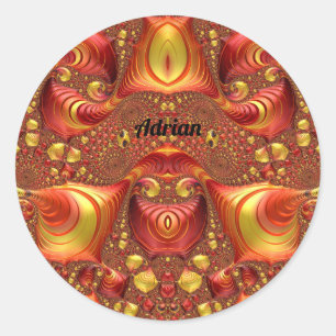 Adesivo Redondo ADRIAN ~ Design Fractal Amarelo vermelho vermelho