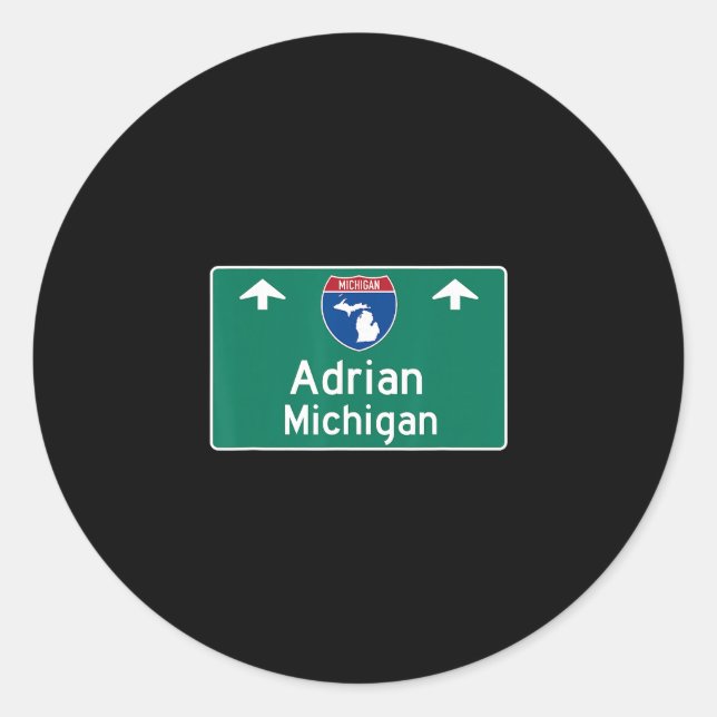 Adesivo Redondo Adrian Michigan Mi Rodovia Interestadual Férias So (Frente)