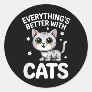 Adesivo Redondo Adultos De Gato Gato-Gato-Gato Ou Crianças Gatos-M