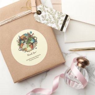 Adesivo Redondo Adventure aguarda o Chá de fraldas Vintage Globe