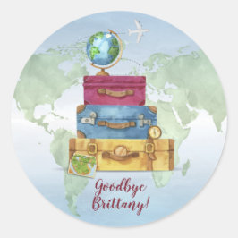 Adesivo Redondo Adventure Aguarda Suitcases Que Se Afastam