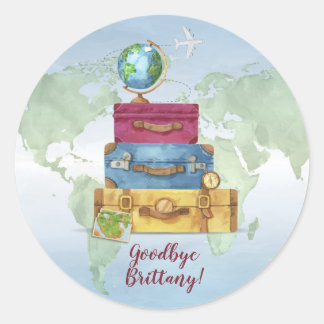 Adesivo Redondo Adventure Aguarda Suitcases Que Se Afastam