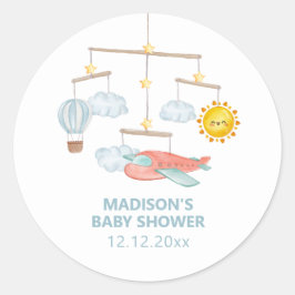 Adesivo Redondo Adventure Airplane Hot Air Balloon Baby Shower