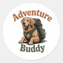 Adesivo Redondo Adventure Buddy Golden Retriever Hiking Dog Sticke