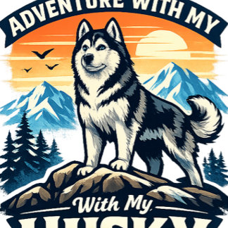 Adesivo Redondo Adventure With My Husky Dog Lover Sticker