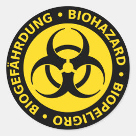 Adesivo Redondo Advertência de perigo biológico trilingual