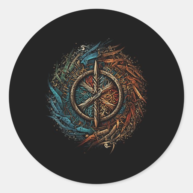 Adesivo Redondo Aegishjalmur North Valhalla Norse Mythology (Frente)