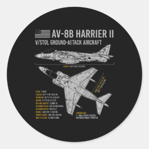 Adesivo Redondo Aeronave Av-8b Harrier Ii Avião Plano Azul