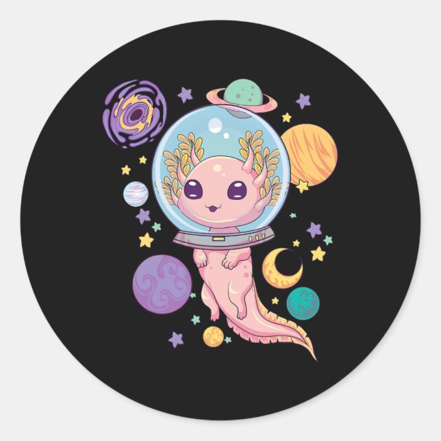 Adesivo Redondo Aestética Espacial Axolotl Kawaii Pastel Gótico An (Frente)
