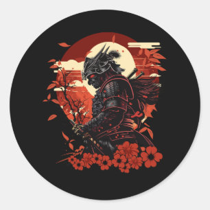 Adesivo Redondo Aestético Vintage Samurai Art Japonês Samurai Ret