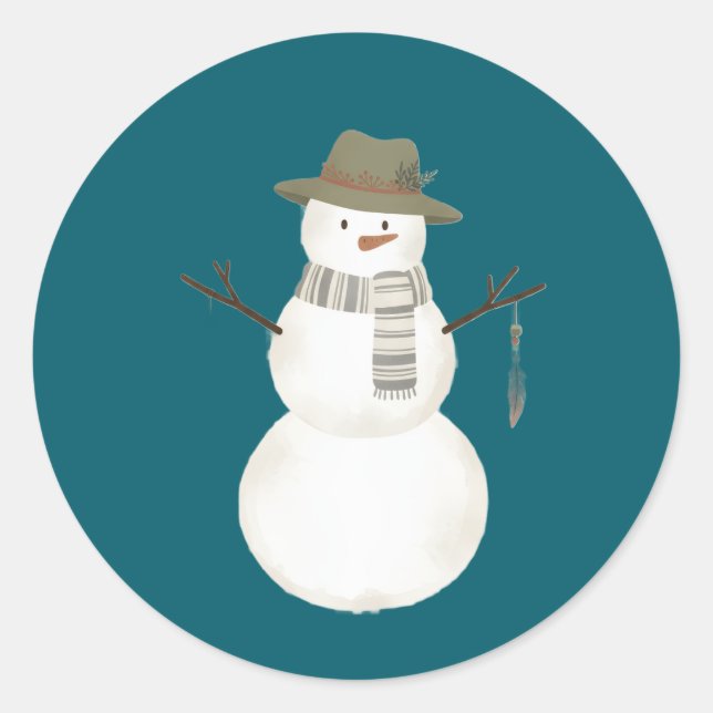 Adesivo Redondo "Aesthetic Boho Snowman Sticker (Frente)