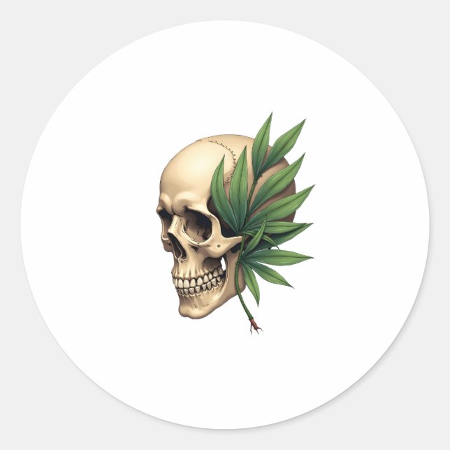 Adesivo Redondo Aesthetic Goth Grunge Skull Tropical Monstera Leaf (Frente)