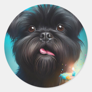 Adesivo Redondo Affenpinscher celebrando Balões de aniversário bol