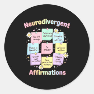 Adesivo Redondo Afirmações neurodivergentes conscientização sobre 