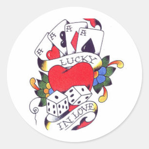 ADESIVO REDONDO AFORTUNADO NO TATUAGEM DO AMOR