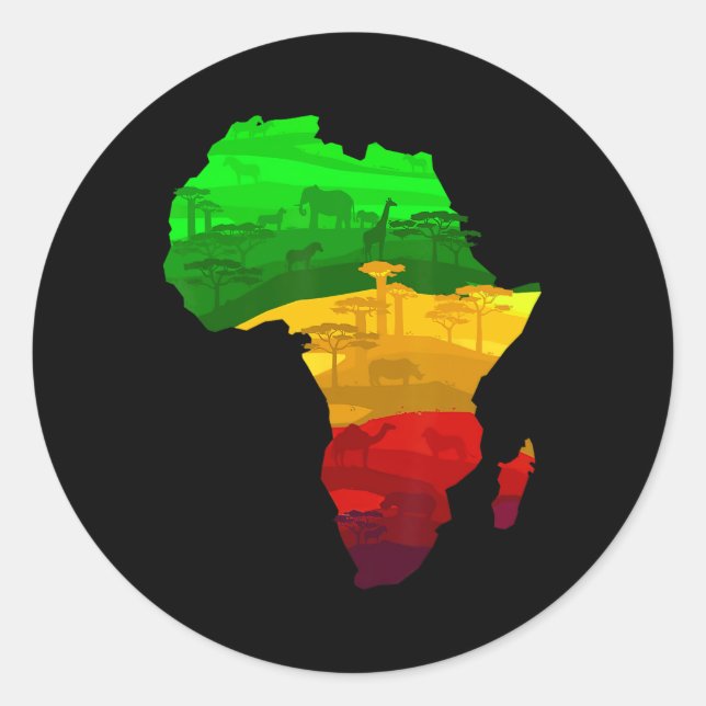 Adesivo Redondo África Mapa Verde Amarelo Vermelho Orgulho African (Frente)