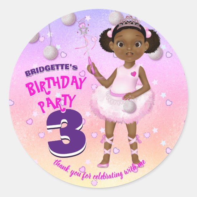 Adesivo Redondo African American Fairy Princess Ballerina (Frente)