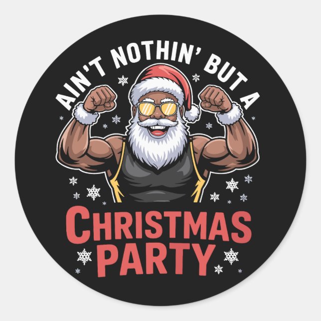 Adesivo Redondo African American Santa Claus Christmas Pajama (Frente)