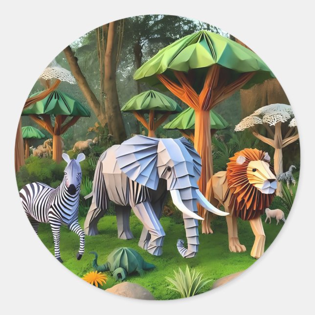 Adesivo Redondo  African animals in origame (Frente)
