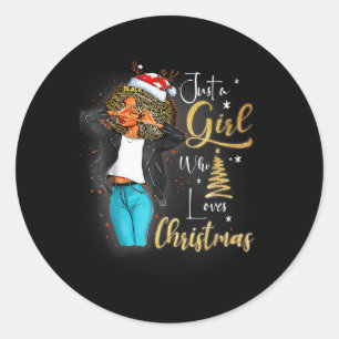 Adesivo Redondo African Girl American Melanin Christmas Santa Hat