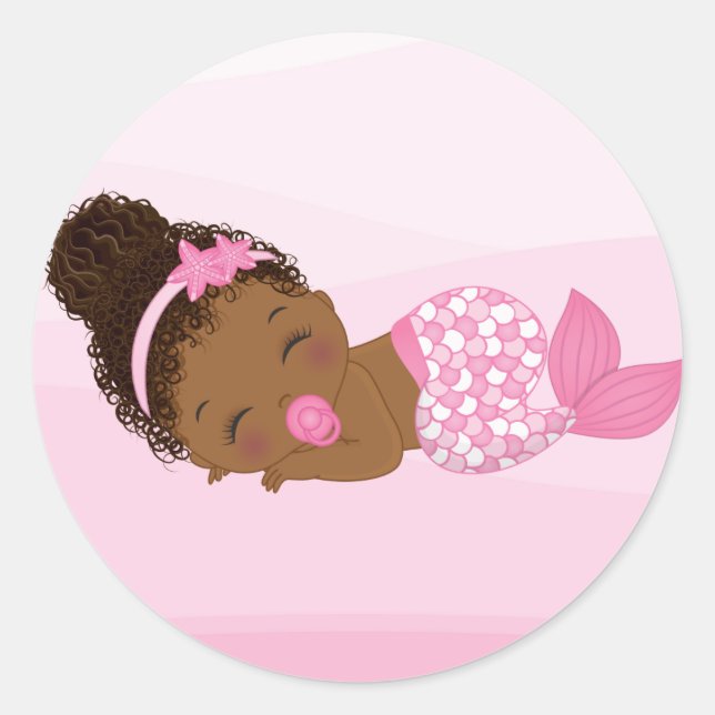 Adesivo Redondo Afro-Americana Baby Mermaid Sticker (Frente)