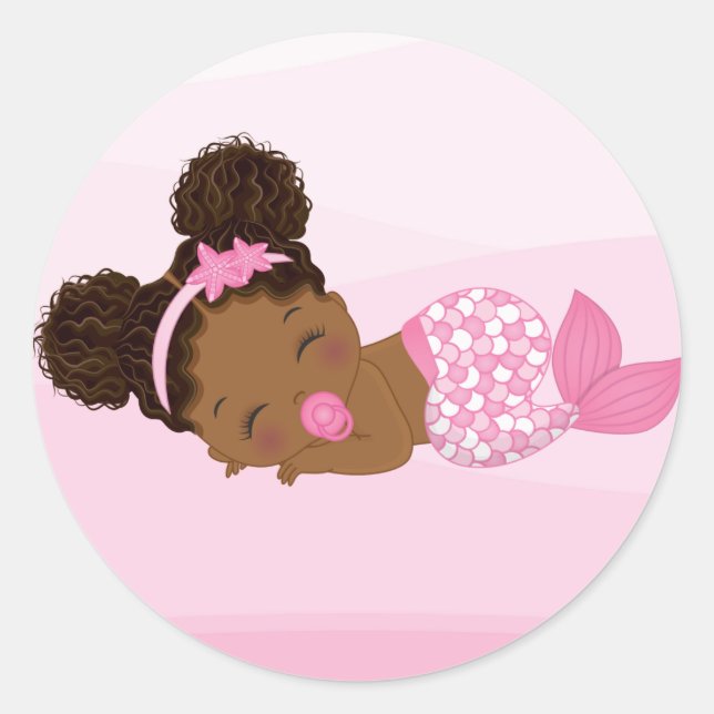 Adesivo Redondo Afro-Americana Baby Mermaid Sticker (Frente)