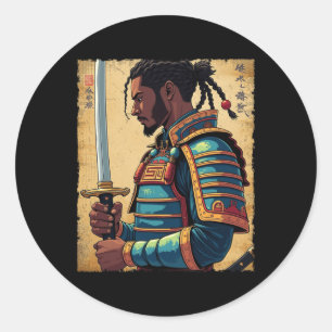 Adesivo Redondo Afro-Americano Bushido Warr, Samurai Vintage