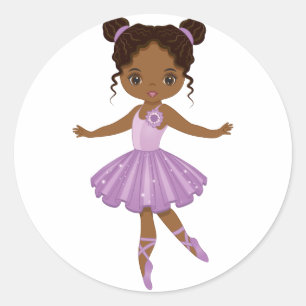 Adesivo redondo afro-americano Cute Ballerina