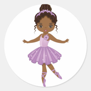 Adesivo redondo afro-americano Cute Ballerina