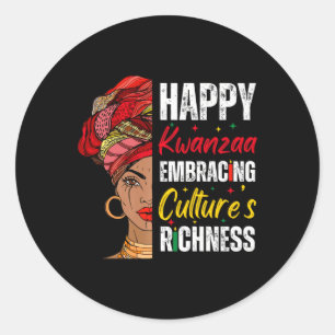 Adesivo Redondo Afro Girl Happy Kwanzaa Patrimônio Africano Americ